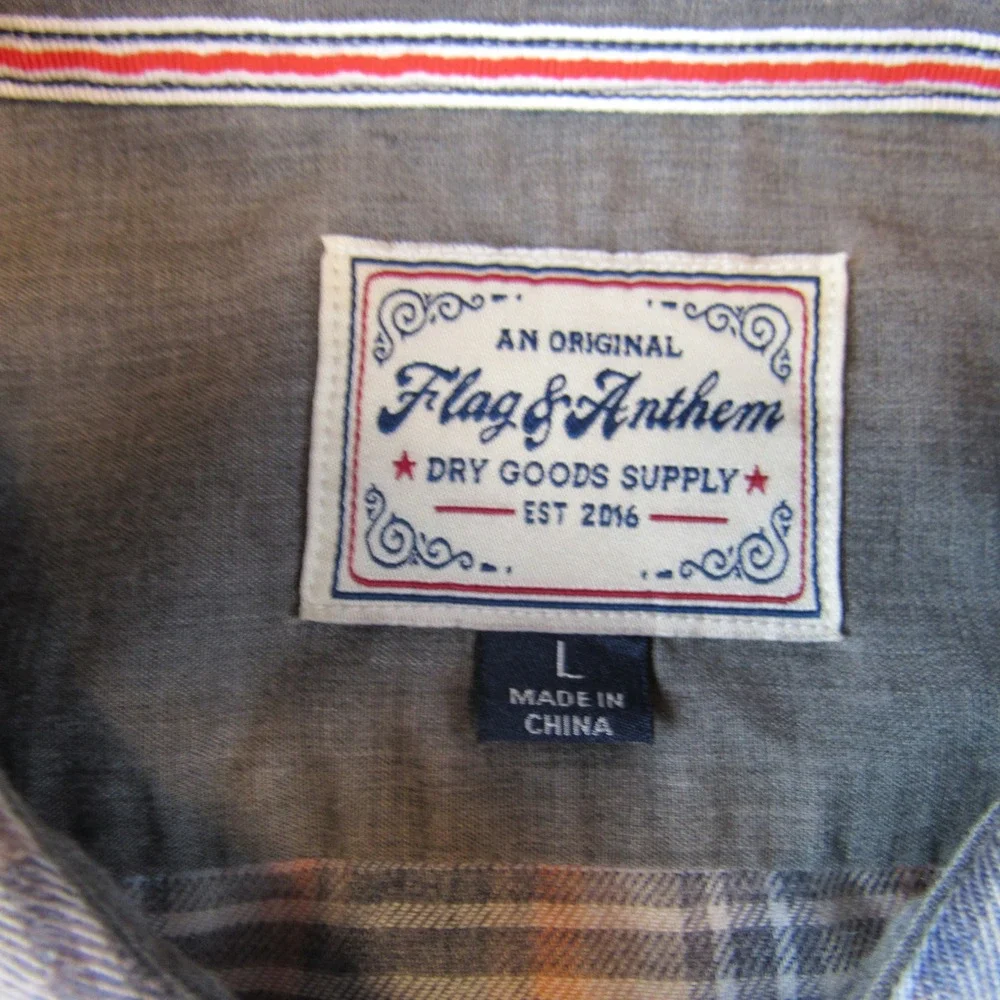 Flag & Anthem Plaid Button Down Mens Large Blue Orange Excellent HO22WS1004